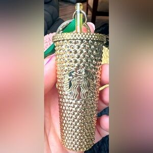 Starbucks Gold Metallic Cold Tumbler Mini Ornament Backpack Charm EUC! 🧋